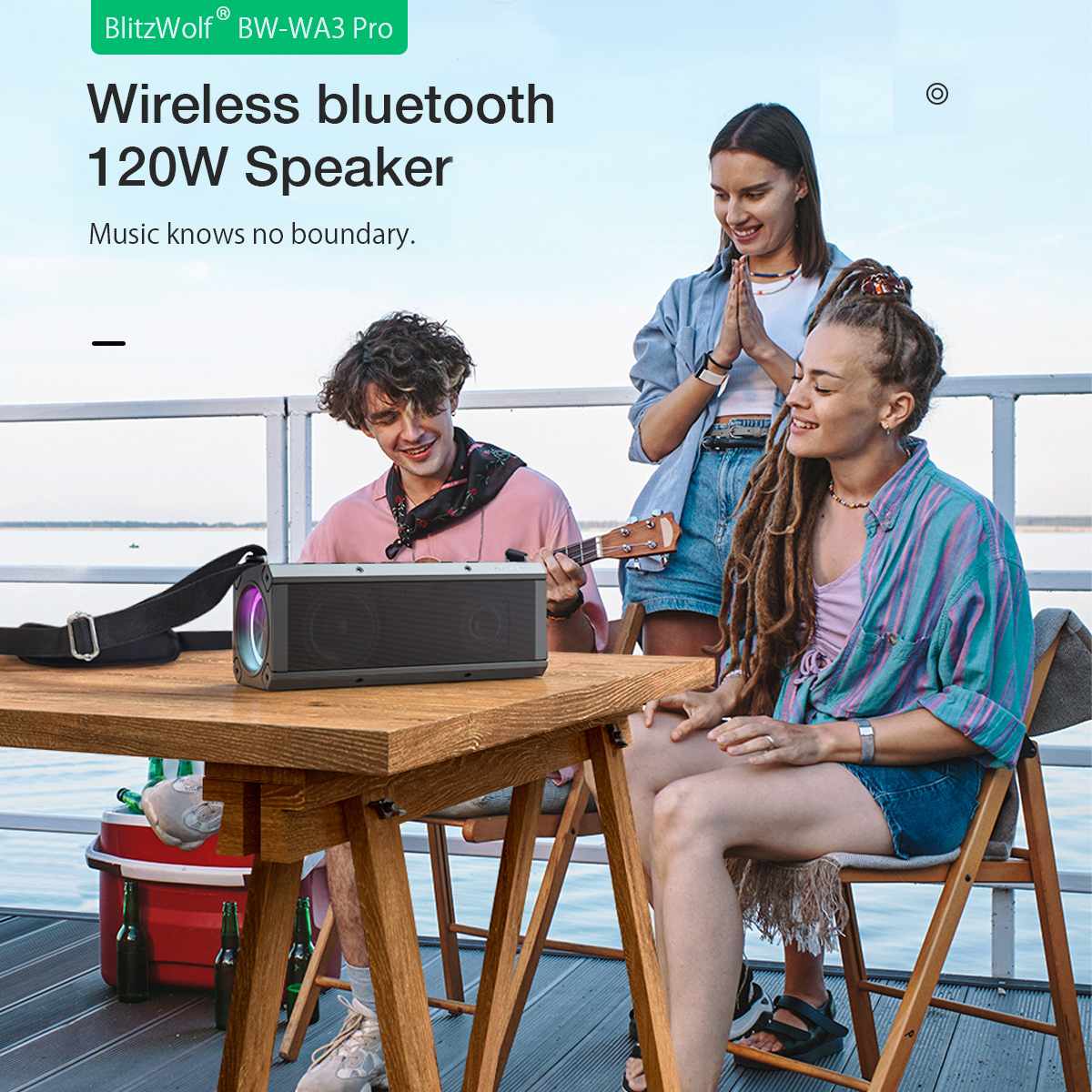 BlitzWolf BW-WA3 PRO 120W 16000mAh Bluetooth 5.0 Speakers Wirelss Speaker RGB Light PortableDual Diaphragm Deep Bass Speaker