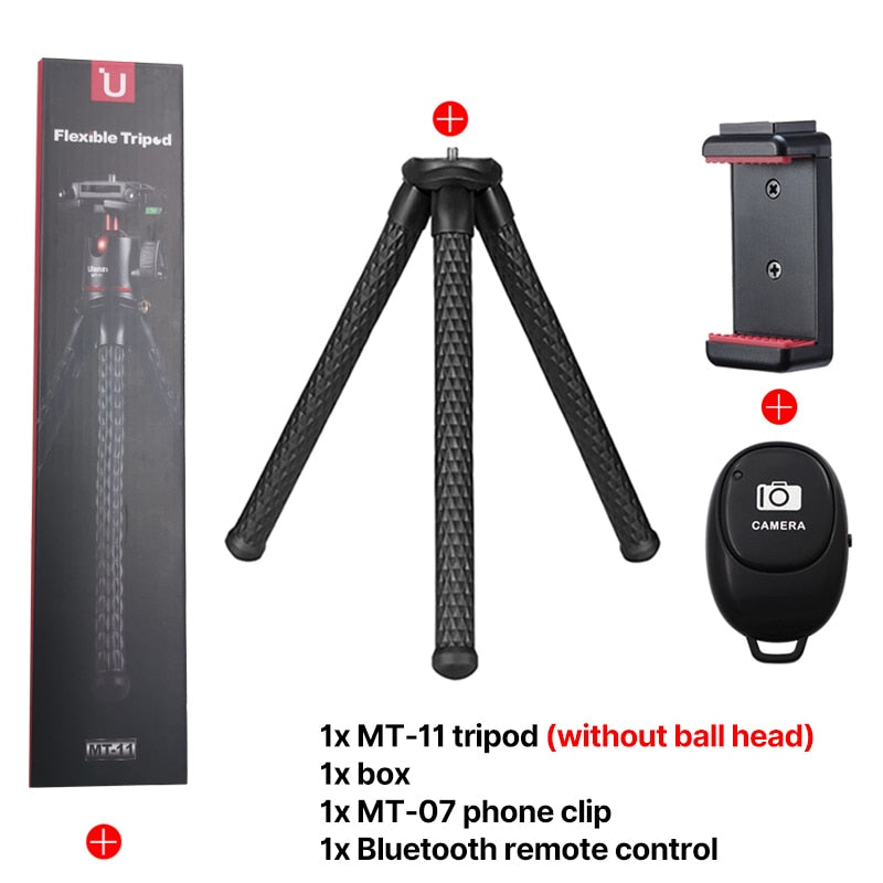 Ulanzi MT-11 Octopus Flexible Tripod For Phone SLR DSLR Gopro Camera Tripod Extend 1/4'' Screw With Ballhead ColdShoe Phone Clip