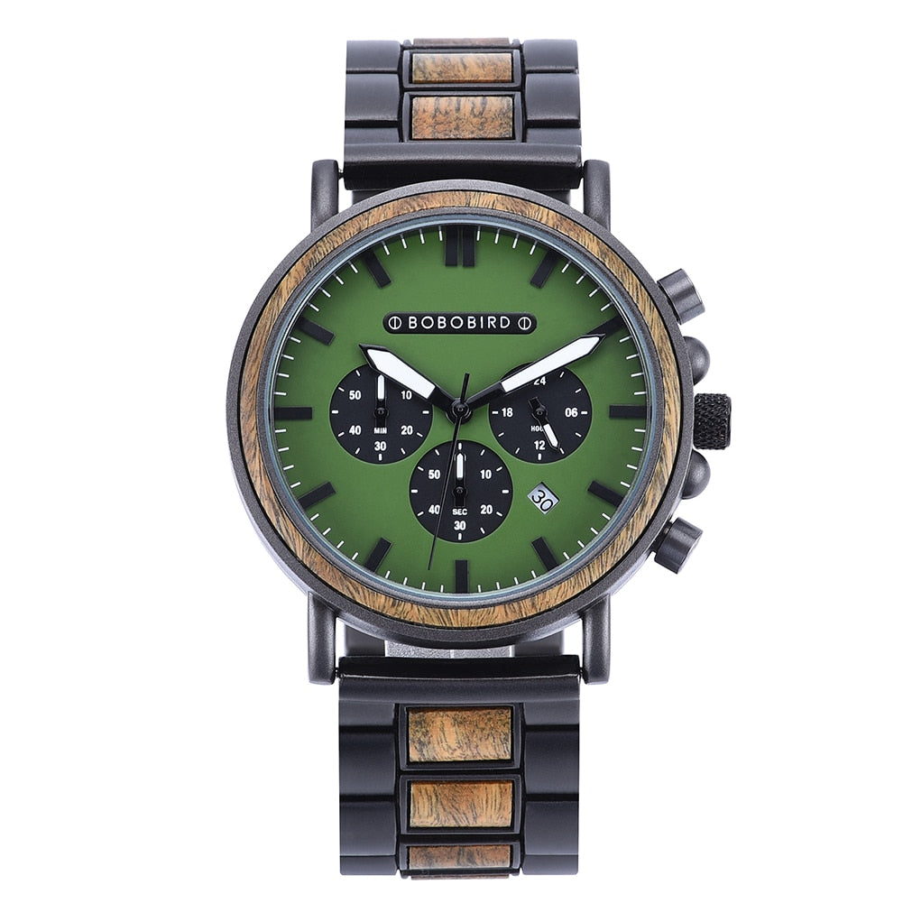 BOBO BIRD Wooden Watch Men erkek kol saati Luxury Stylish Wood Timepieces Chronograph Military Quartz Watches in Wood Gift Box