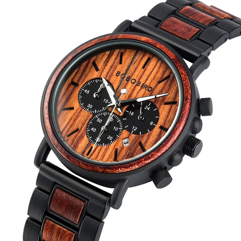 BOBO BIRD Wooden Watch Men erkek kol saati Luxury Stylish Wood Timepieces Chronograph Military Quartz Watches in Wood Gift Box