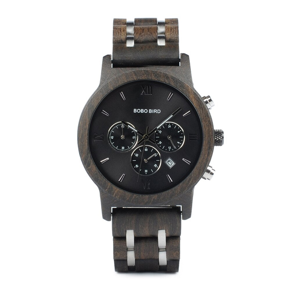 BOBO BIRD Wooden Watch Men erkek kol saati Luxury Stylish Wood Timepieces Chronograph Military Quartz Watches in Wood Gift Box