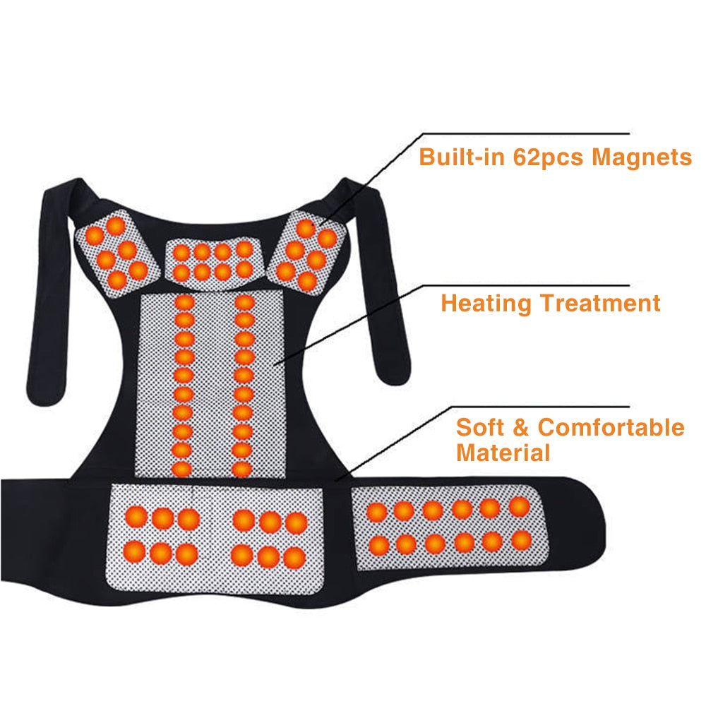 62pcs MagnetsTourmaline Self-heating Magnetic Therapy Waist Back Shoulder Posture Corrector Spine Lumbar Brace Back Support Belt