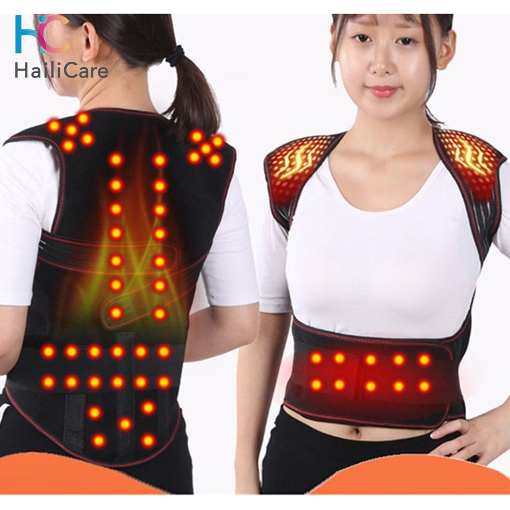 62pcs MagnetsTourmaline Self-heating Magnetic Therapy Waist Back Shoulder Posture Corrector Spine Lumbar Brace Back Support Belt