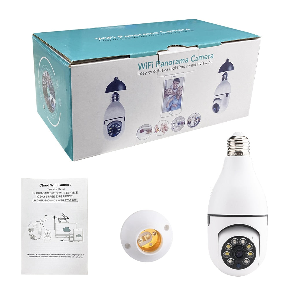 360°Panoramic Wifi Light Bulb Surveillance Cam PTZ IP Camera Night Vision Motion Detection Smart Home Security Protection Webcam