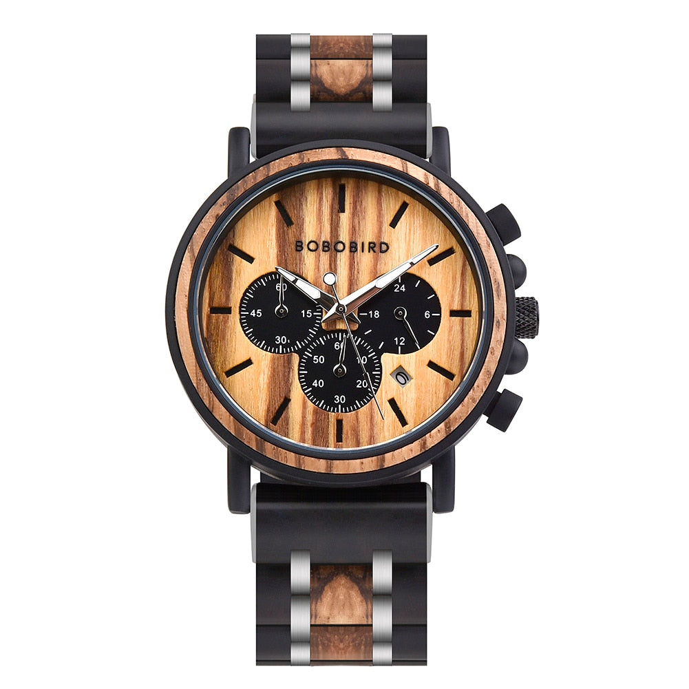 BOBO BIRD Wooden Watch Men erkek kol saati Luxury Stylish Wood Timepieces Chronograph Military Quartz Watches in Wood Gift Box