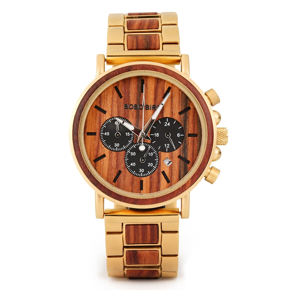 BOBO BIRD Wooden Watch Men erkek kol saati Luxury Stylish Wood Timepieces Chronograph Military Quartz Watches in Wood Gift Box