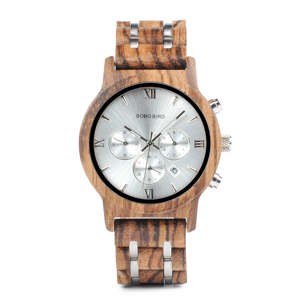 BOBO BIRD Wooden Watch Men erkek kol saati Luxury Stylish Wood Timepieces Chronograph Military Quartz Watches in Wood Gift Box