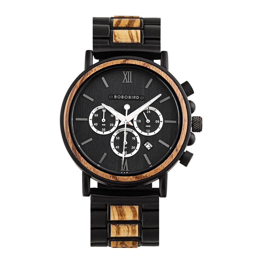 BOBO BIRD Wooden Watch Men erkek kol saati Luxury Stylish Wood Timepieces Chronograph Military Quartz Watches in Wood Gift Box