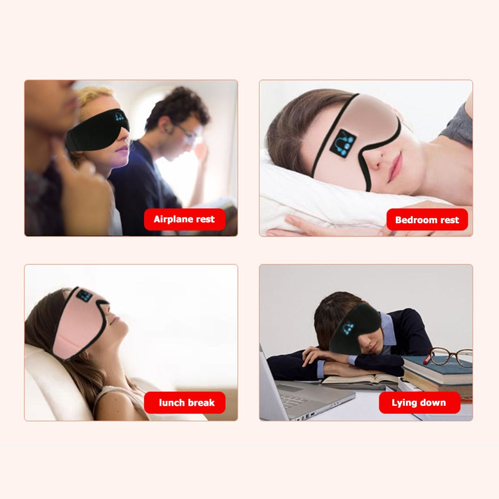 Stereo Wireless  V5.0 Sleep Headphones Calling Music 3D Sleep Eye Mask Cover Earphone Night Rest Shade Eyepatch Headset