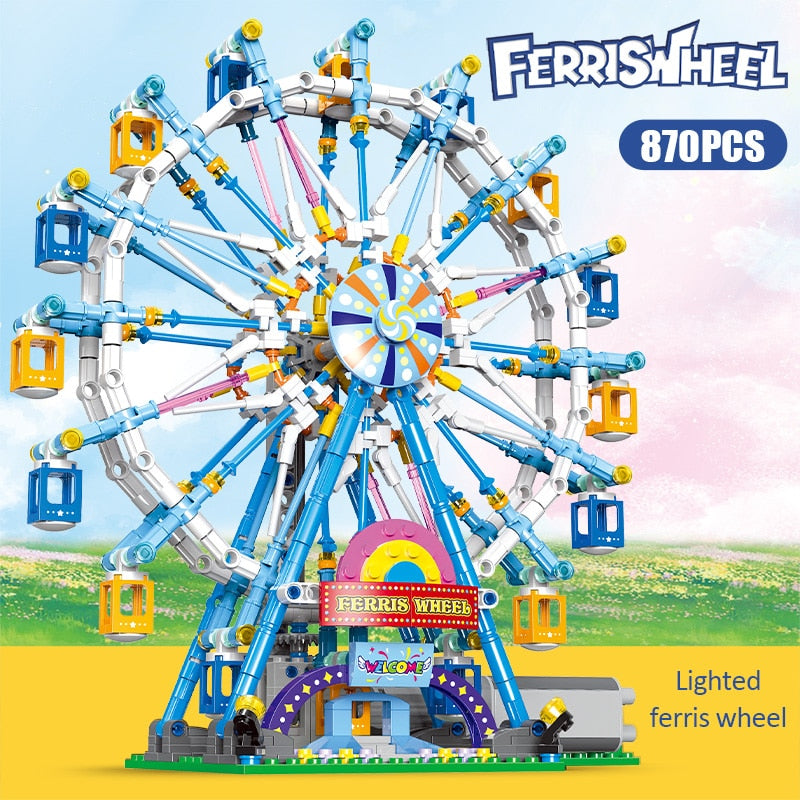 City Friends MOC Rotating Ferris Wheel Building Blocks Electric Bricks with Light Toys for Children Christmas Gifts
