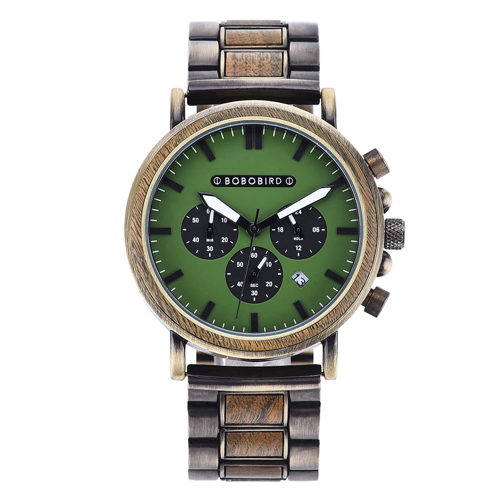 BOBO BIRD Wooden Watch Men erkek kol saati Luxury Stylish Wood Timepieces Chronograph Military Quartz Watches in Wood Gift Box