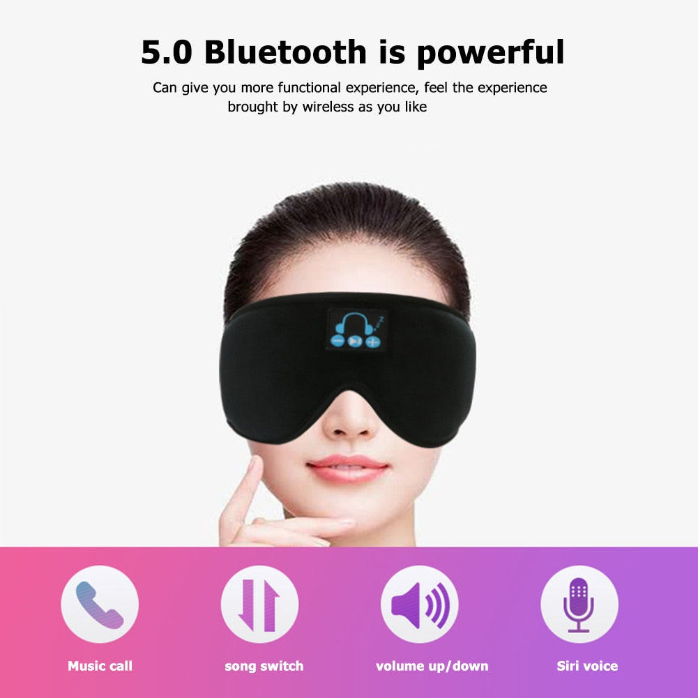 Stereo Wireless  V5.0 Sleep Headphones Calling Music 3D Sleep Eye Mask Cover Earphone Night Rest Shade Eyepatch Headset