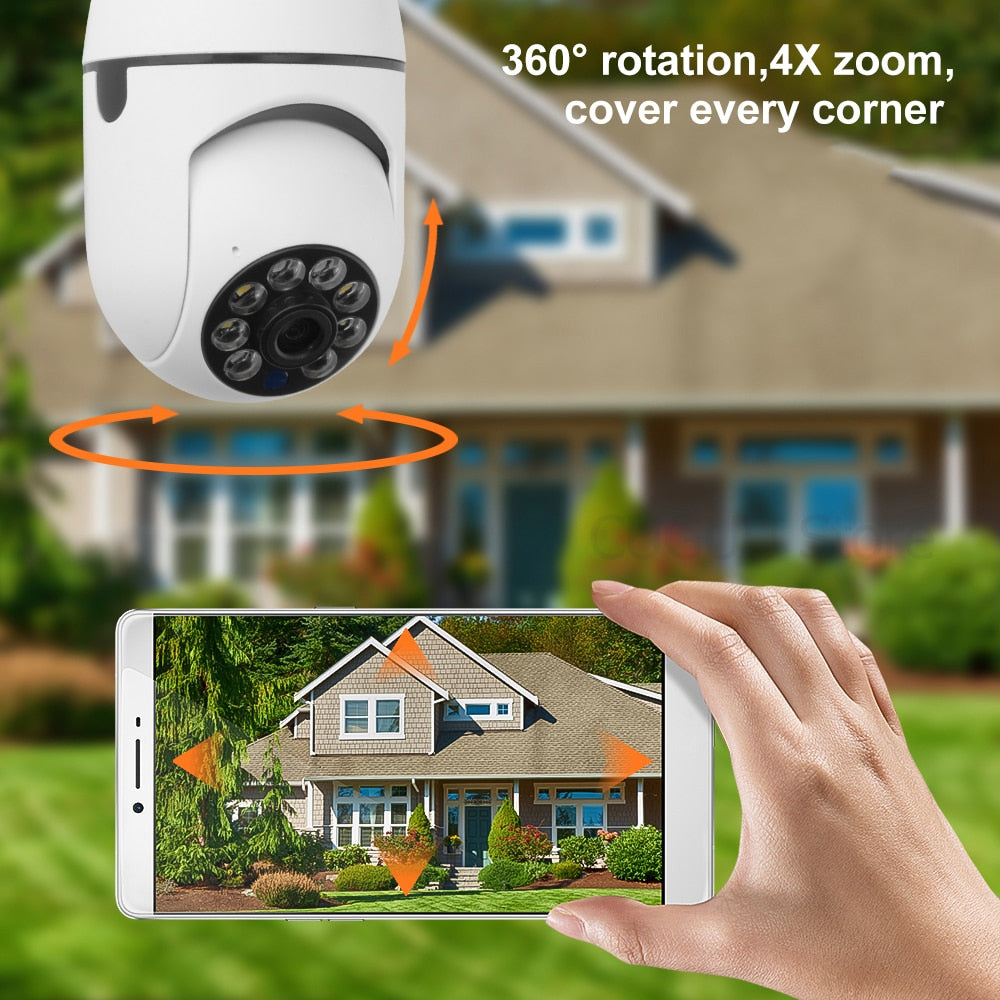 360°Panoramic Wifi Light Bulb Surveillance Cam PTZ IP Camera Night Vision Motion Detection Smart Home Security Protection Webcam