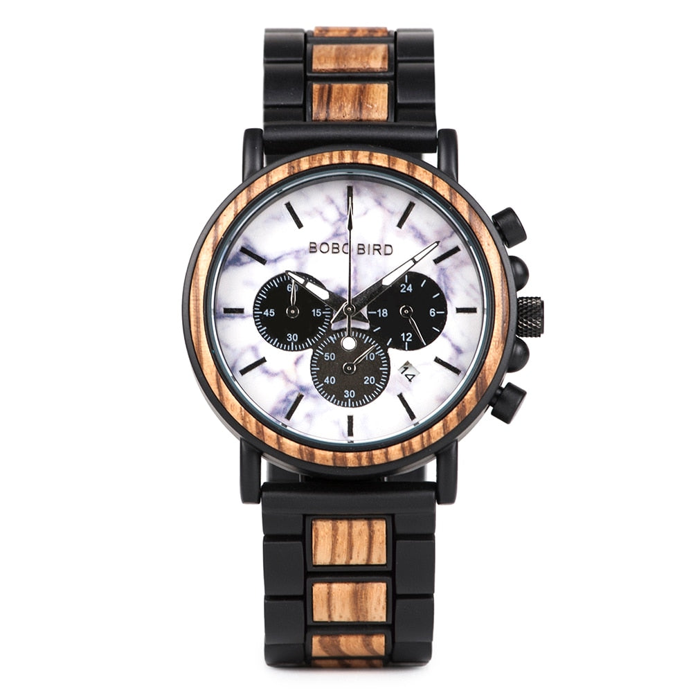 BOBO BIRD Wooden Watch Men erkek kol saati Luxury Stylish Wood Timepieces Chronograph Military Quartz Watches in Wood Gift Box