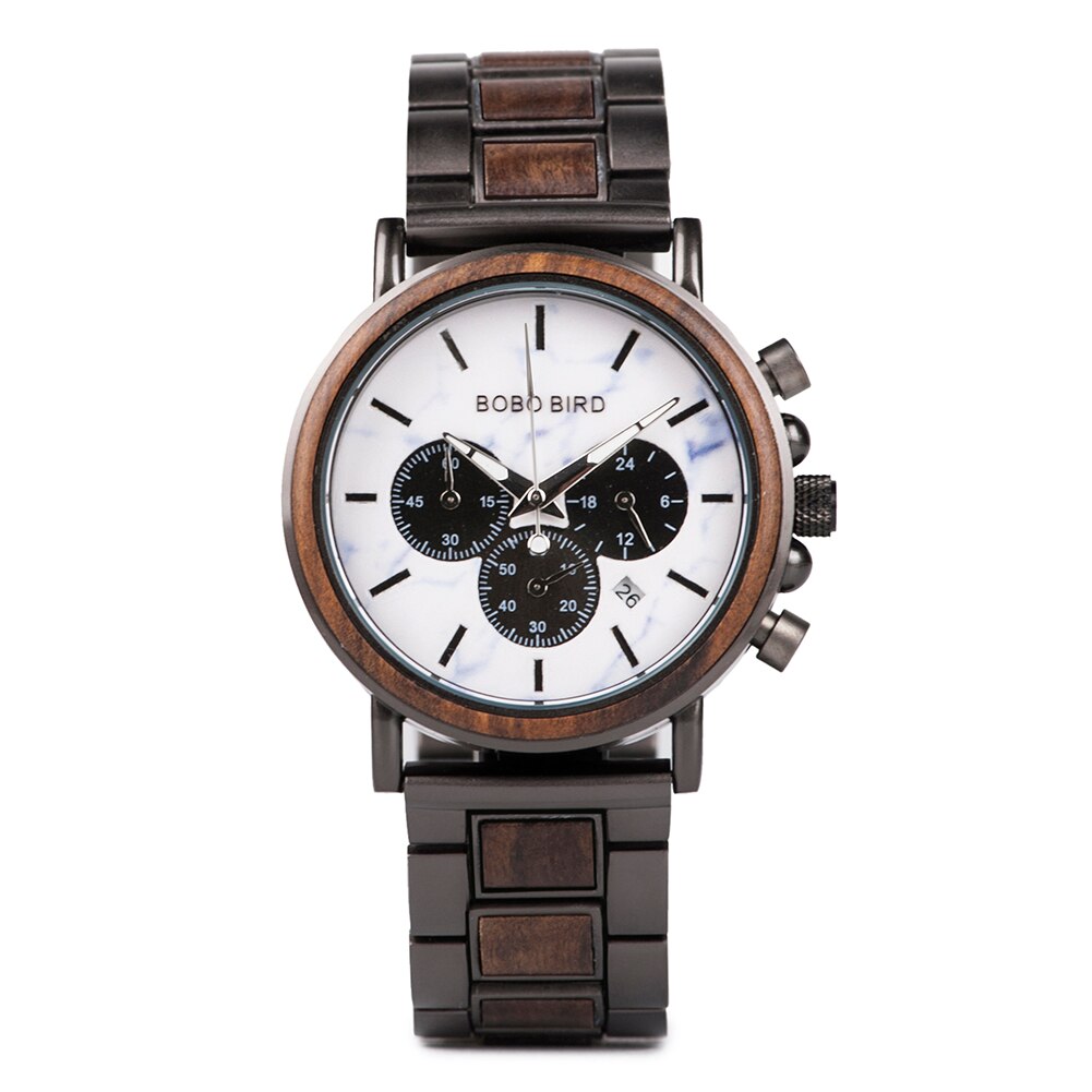 BOBO BIRD Wooden Watch Men erkek kol saati Luxury Stylish Wood Timepieces Chronograph Military Quartz Watches in Wood Gift Box