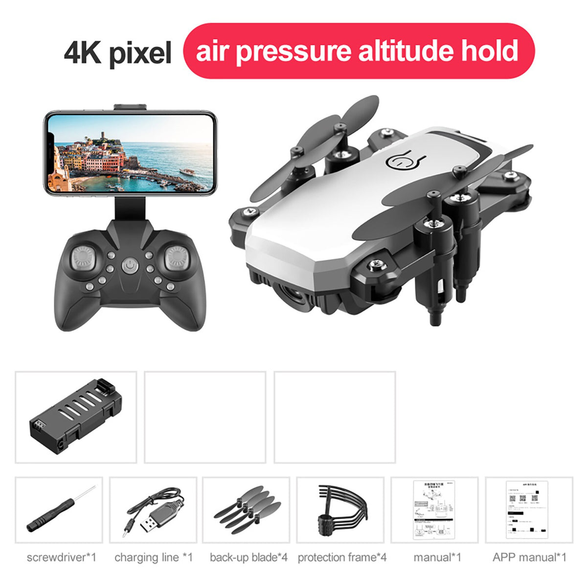 LF606 Wifi FPV Foldable RC Drone with 4K HD Camera Follow Altitude Hold 3D Flips Headless RC Helicopter Mini Aircraft Kids Toys