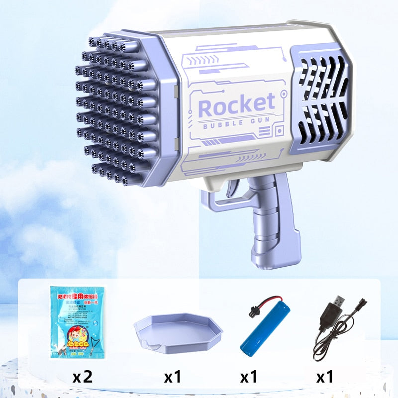 Bubble Gun Rocket 69 Holes Soap Bubbles Machine Children‘s Gift Gun Shape Automatic Blower With Light Pomperos Toys For Kids