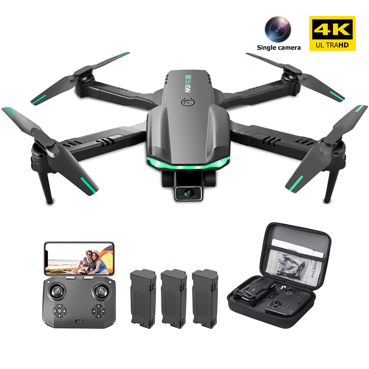 KK3 Pro Drone with Dual 4K HD Camera FPV Drones RC Quadcopters with Altitude Hold and Headless Mode One Key Backward Kids Toys