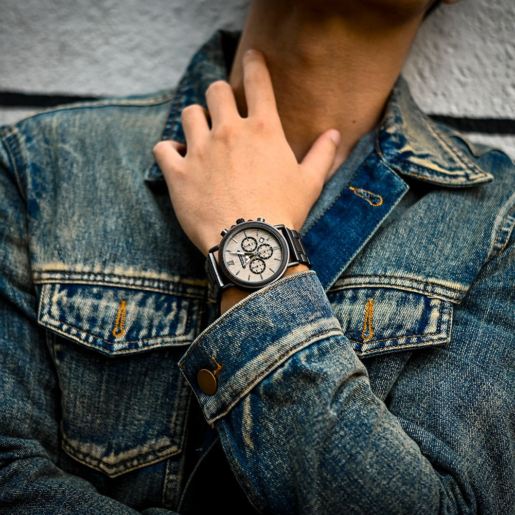 BOBO BIRD Wooden Watch Men erkek kol saati Luxury Stylish Wood Timepieces Chronograph Military Quartz Watches in Wood Gift Box