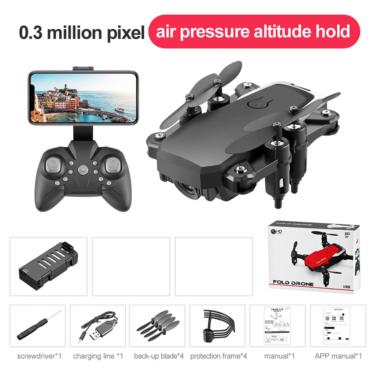 LF606 Wifi FPV Foldable RC Drone with 4K HD Camera Follow Altitude Hold 3D Flips Headless RC Helicopter Mini Aircraft Kids Toys