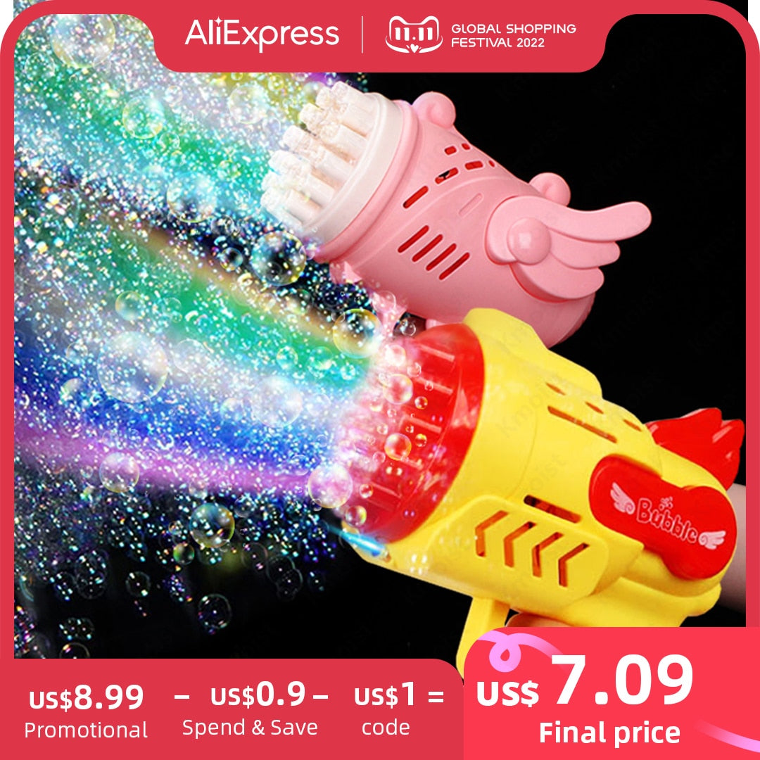 Bubble Gun Kids Toys Electric Automatic Soap Rocket Bubbles Machine Outdoor Wedding Party Toy LED Light Children Birthday Gifts