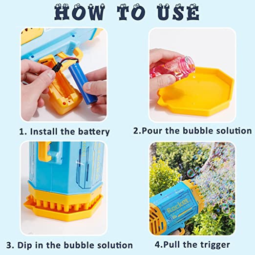 Bubble Gun Rocket 69 Holes Soap Bubbles Machine Children‘s Gift Gun Shape Automatic Blower With Light Pomperos Toys For Kids