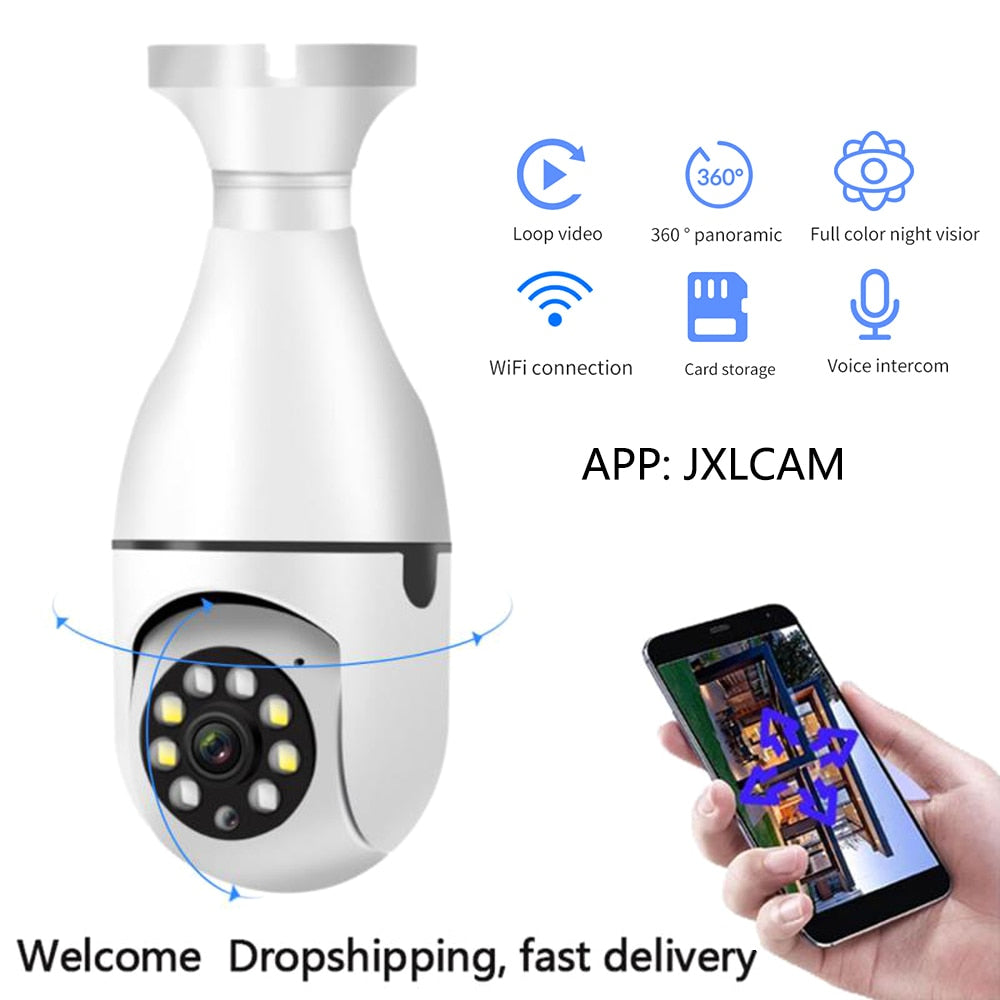 360°Panoramic Wifi Light Bulb Surveillance Cam PTZ IP Camera Night Vision Motion Detection Smart Home Security Protection Webcam