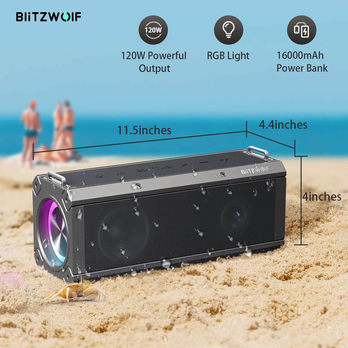 BlitzWolf BW-WA3 PRO 120W  16000mAh Bluetooth 5.0 Speakers Wirelss Speaker RGB Light PortableDual Diaphragm Deep Bass Speaker