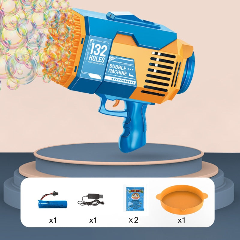 Bubble Gun Rocket 69 Holes Soap Bubbles Machine Children‘s Gift Gun Shape Automatic Blower With Light Pomperos Toys For Kids