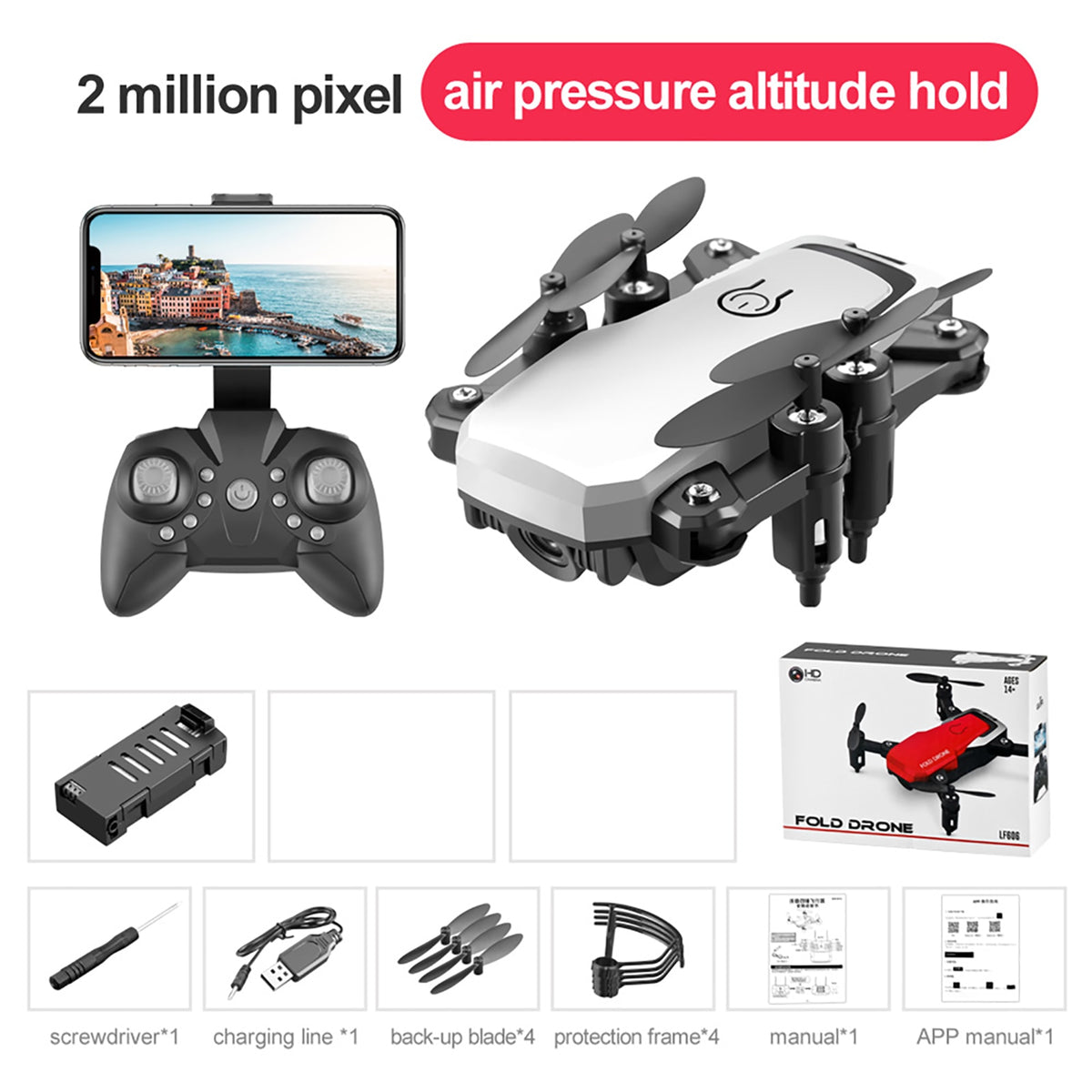 LF606 Wifi FPV Foldable RC Drone with 4K HD Camera Follow Altitude Hold 3D Flips Headless RC Helicopter Mini Aircraft Kids Toys