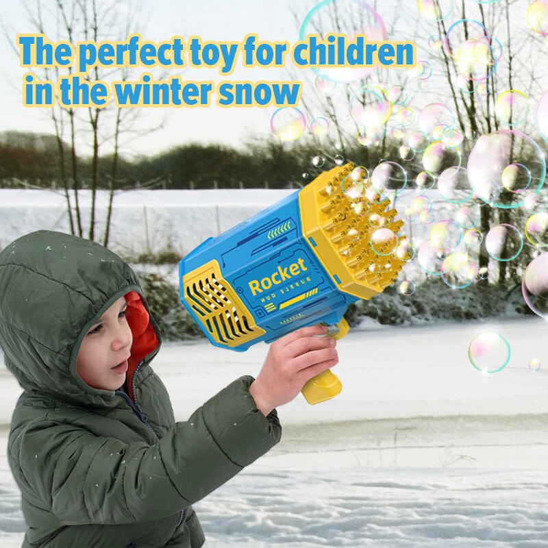 Bubble Gun Rocket 69 Holes Soap Bubbles Machine Children‘s Gift Gun Shape Automatic Blower With Light Pomperos Toys For Kids