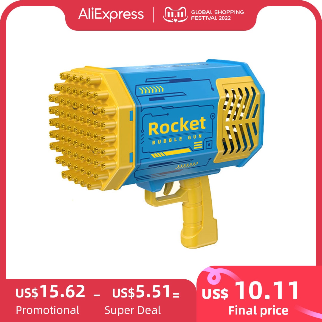 Bubble Gun Rocket 69 Holes Soap Bubbles Machine Children‘s Gift Gun Shape Automatic Blower With Light Pomperos Toys For Kids
