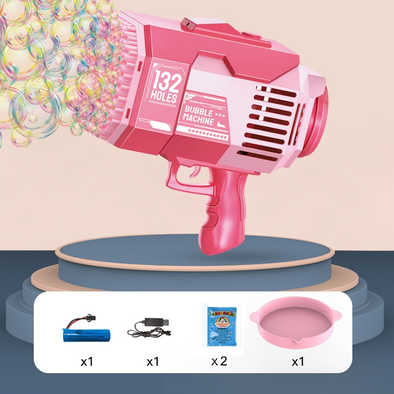 Bubble Gun Rocket 69 Holes Soap Bubbles Machine Children‘s Gift Gun Shape Automatic Blower With Light Pomperos Toys For Kids