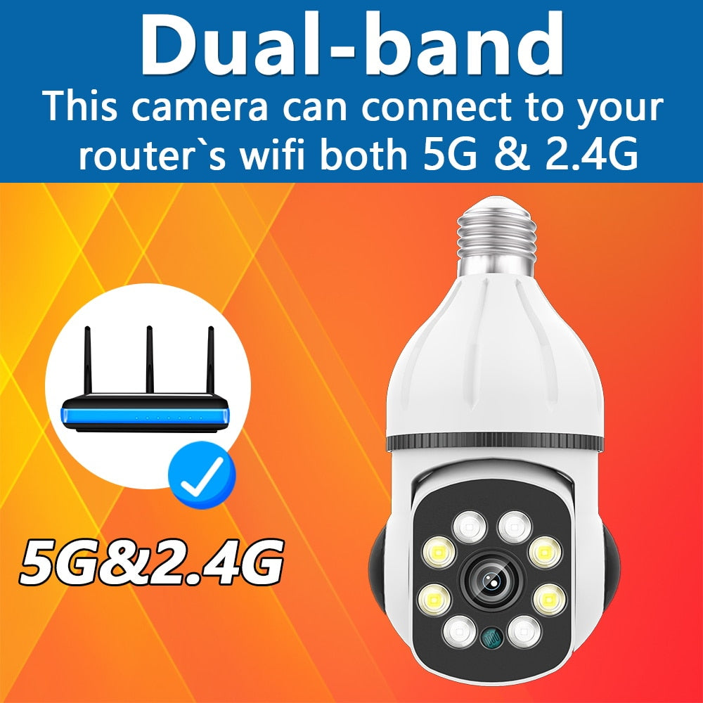 5G Wifi Light Bulb Surveillance Camera 360 Rotate Color Night Vision Wireless Camera Smart Security Camera E27 Interface