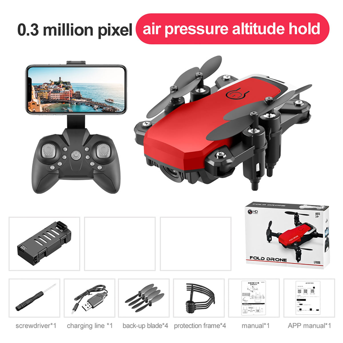 LF606 Wifi FPV Foldable RC Drone with 4K HD Camera Follow Altitude Hold 3D Flips Headless RC Helicopter Mini Aircraft Kids Toys