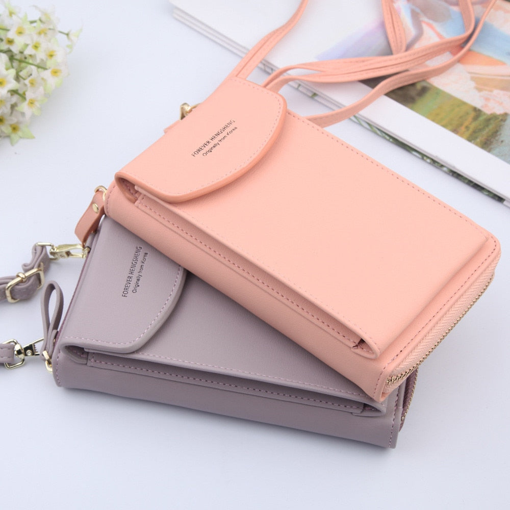 Women Shoulder Strap Purses Solid Color Leather Summer Bag Short Travel Mobile Phone Bag Card Holders Storage Wallet Flap Pocket