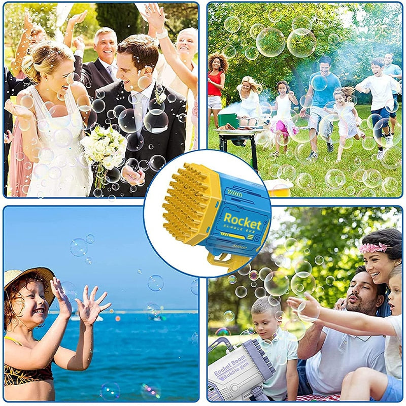Bubble Gun Rocket 69 Holes Soap Bubbles Machine Children‘s Gift Gun Shape Automatic Blower With Light Pomperos Toys For Kids