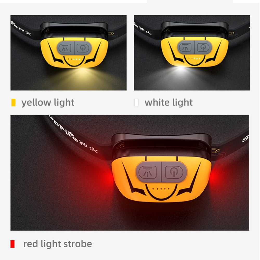 Supfire HL05-S Powerful LED Headlamp Yellow/White Light Camping Lantern Motion Sensor Rechargeable Stepless Dimming Head Lamp