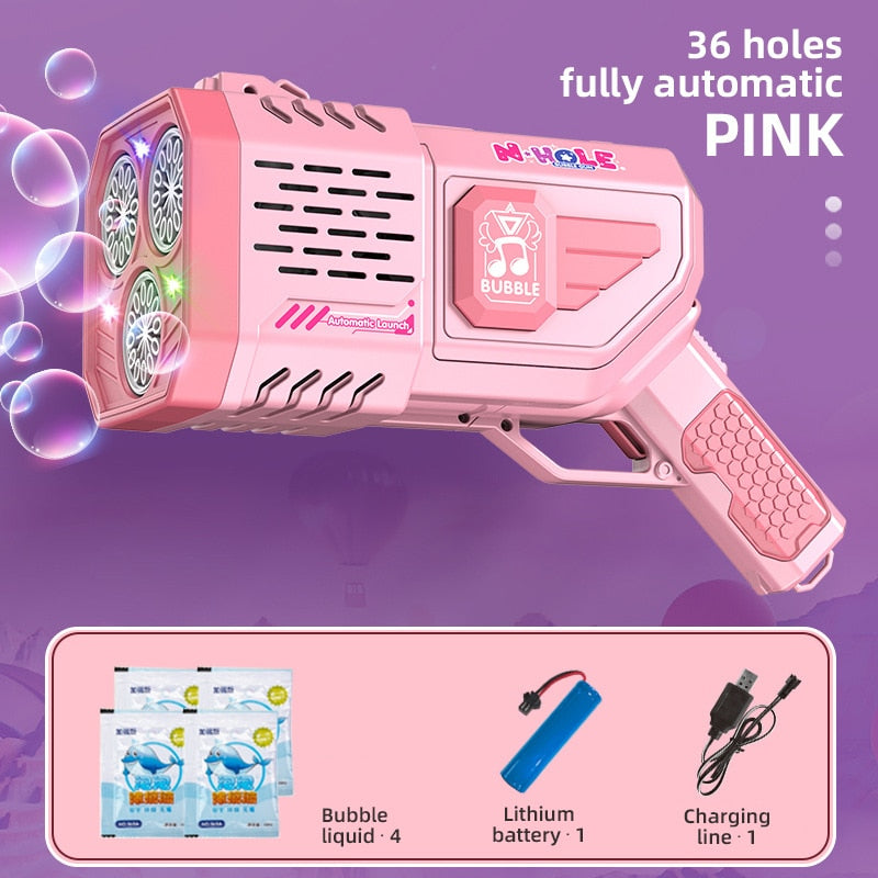 Bubble Gun Rocket 69 Holes Soap Bubbles Machine Children‘s Gift Gun Shape Automatic Blower With Light Pomperos Toys For Kids