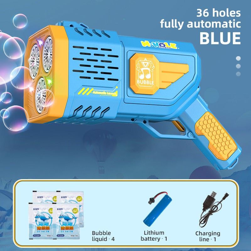 Bubble Gun Rocket 69 Holes Soap Bubbles Machine Children‘s Gift Gun Shape Automatic Blower With Light Pomperos Toys For Kids