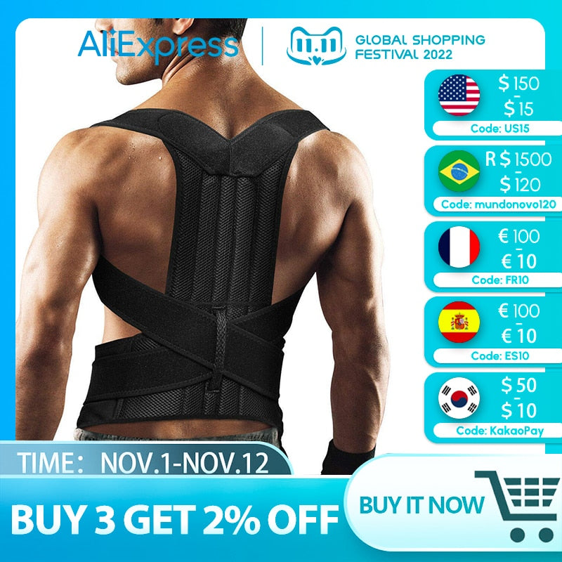 APTOCO Adjustable Back Posture Corrector Shoulder Lumbar Brace Back Support Corretor Posture Correction Spine Trainer Unisex