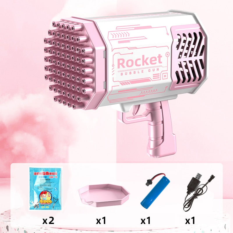 Bubble Gun Rocket 69 Holes Soap Bubbles Machine Children‘s Gift Gun Shape Automatic Blower With Light Pomperos Toys For Kids