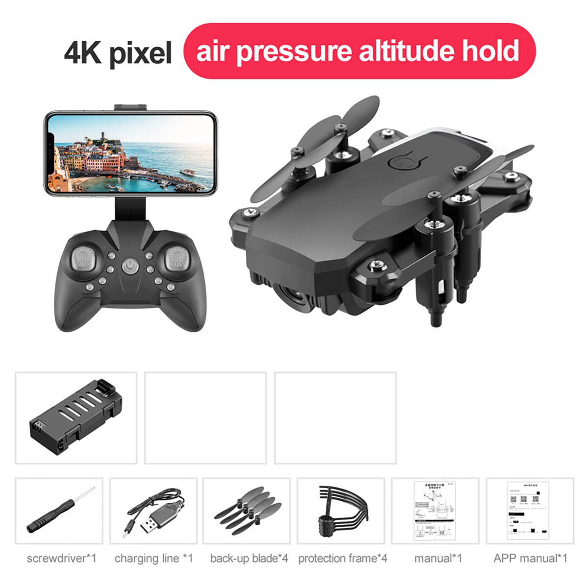 LF606 Wifi FPV Foldable RC Drone with 4K HD Camera Follow Altitude Hold 3D Flips Headless RC Helicopter Mini Aircraft Kids Toys