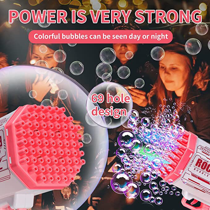 Bubble Gun Rocket 69 Holes Soap Bubbles Machine Children‘s Gift Gun Shape Automatic Blower With Light Pomperos Toys For Kids