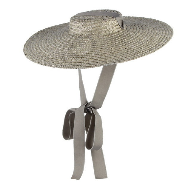 Wide Brim Flat Top Womens Straw Hat - ShopAfusion