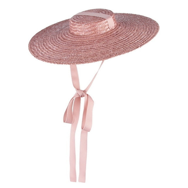 Wide Brim Flat Top Womens Straw Hat - ShopAfusion