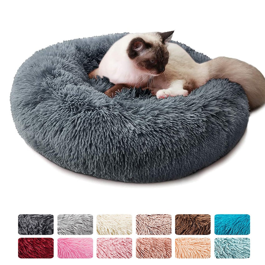 Soft, Fluffy, Round, Washable Cat Bed - ShopAfusion