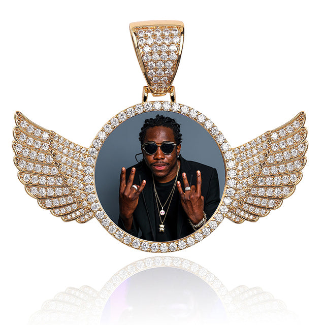 TOPGRILLZ Gold Custom Made Photo With wings Medallions Necklace &amp; Pendant 4mm Tennis Chain Cubic Zircon Men's Hip hop Jewelry